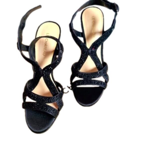 Le Chateau Strappy Black Glitter Sandals Stiletto Heels size 6 - Picture 2 of 11
